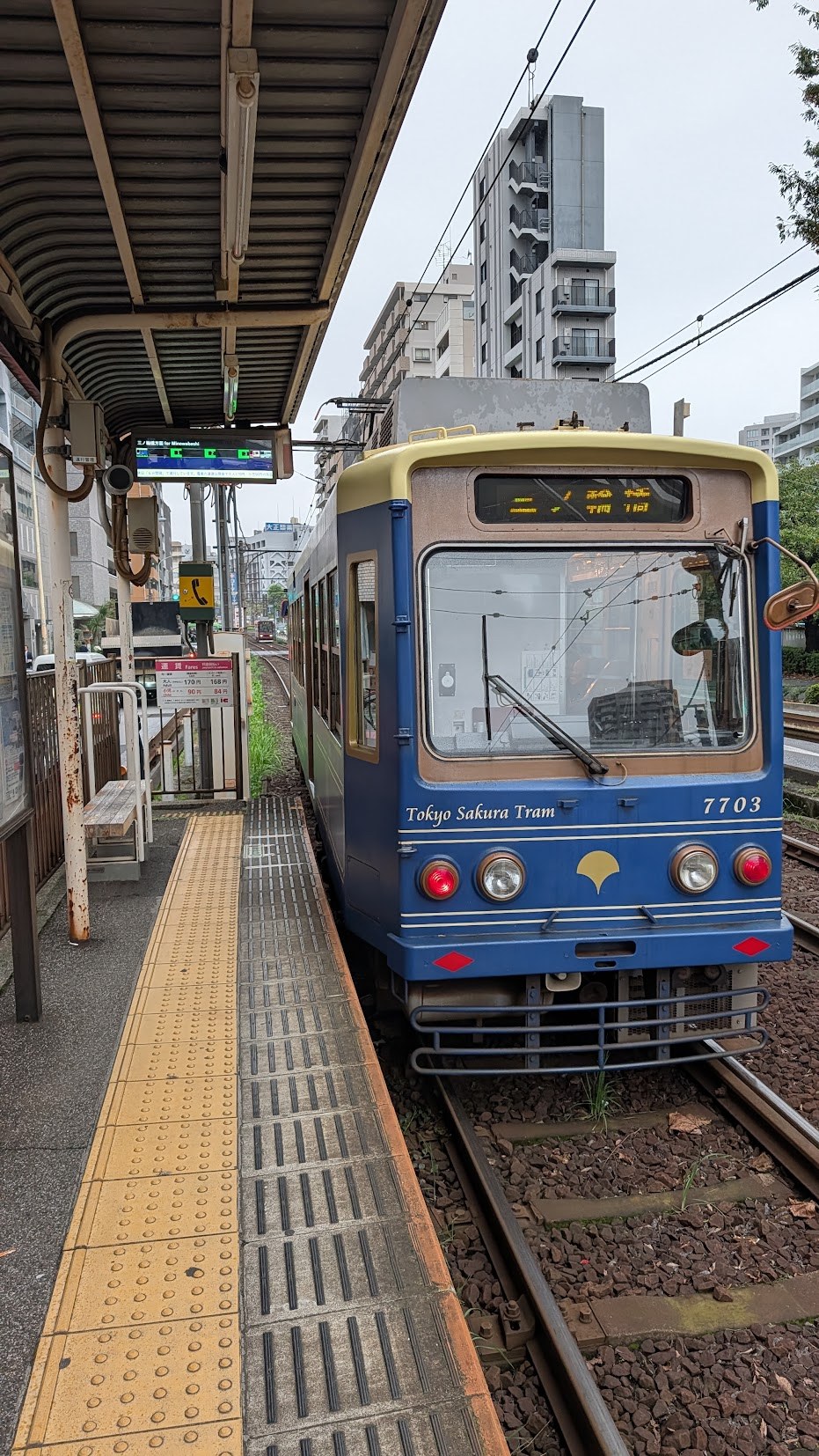 A Tokyo Sakura Tram at the platform