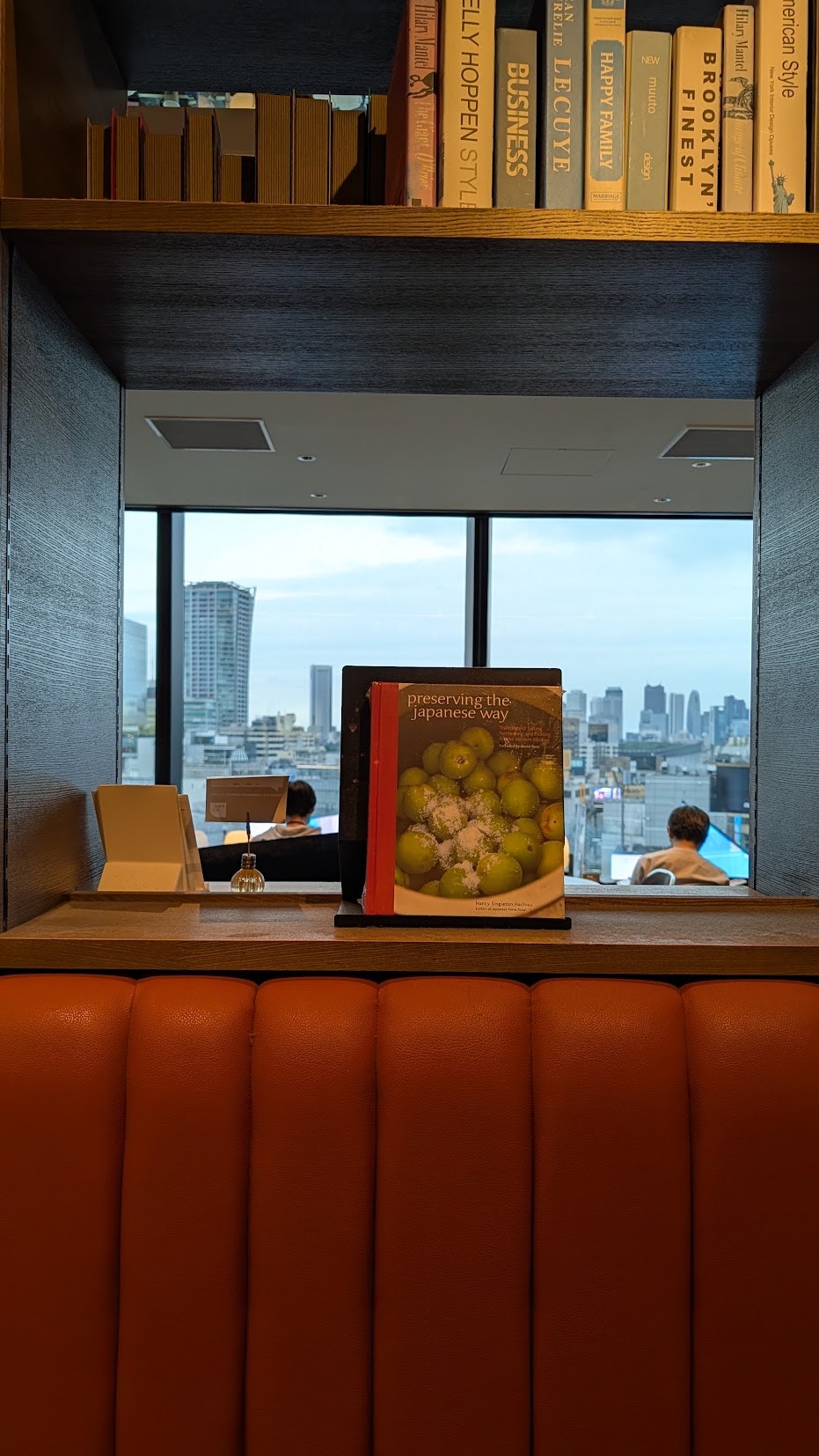 Books and a city view from a Tokyo bookstore